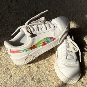 Puma White Sneakers with Multicolor Floral Accent